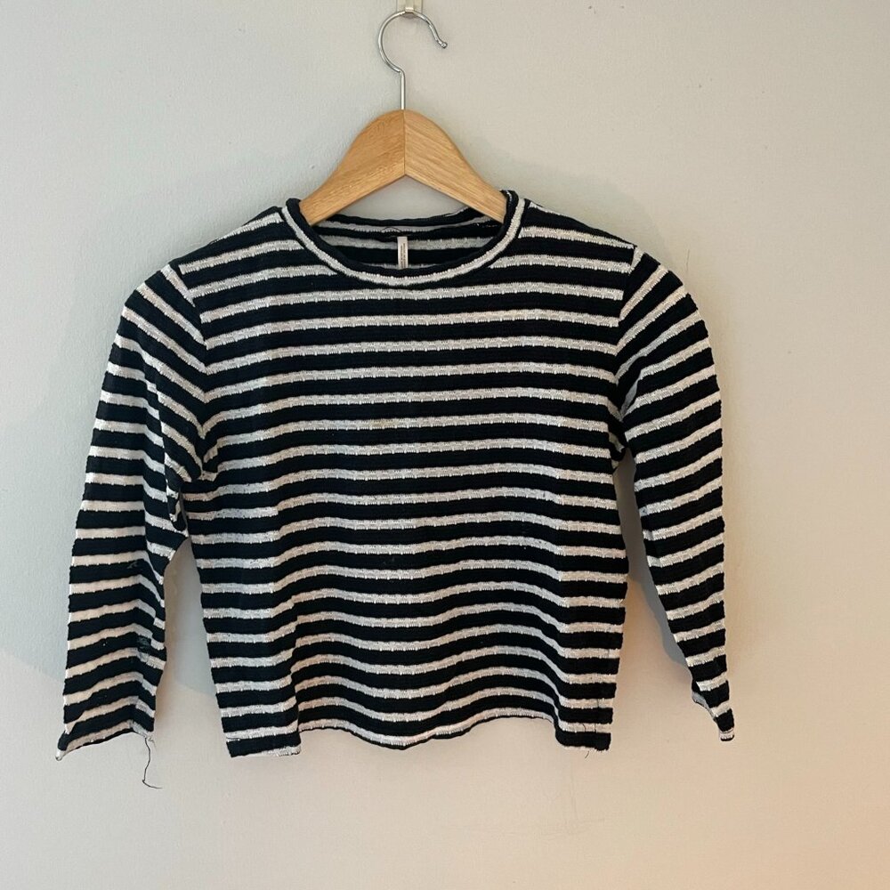 Striped Cropped Knit Shirt Women's Small